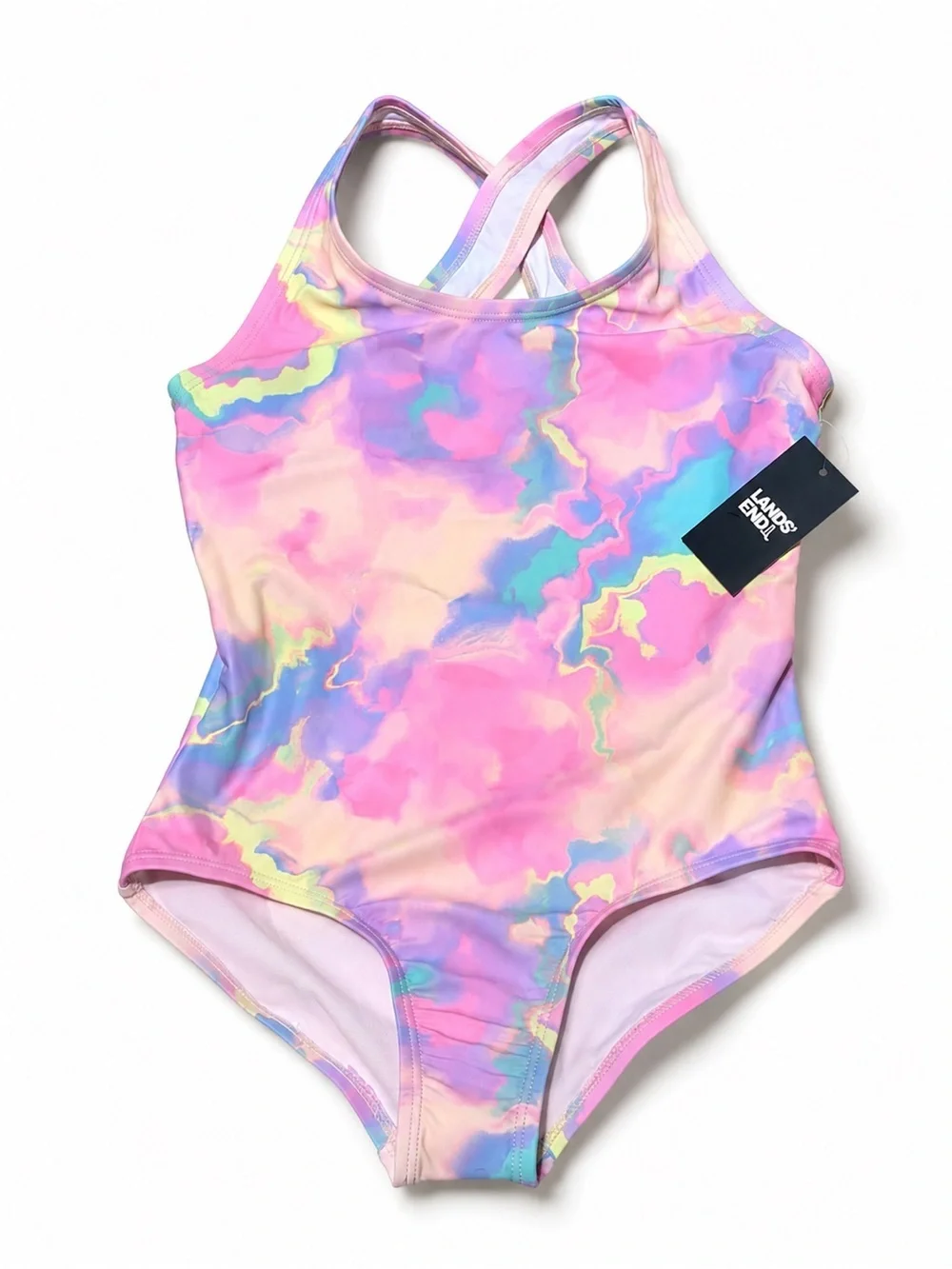 NWT Lands’ End Girls Tie-Dye One Piece Swimsuit Size S 6-7